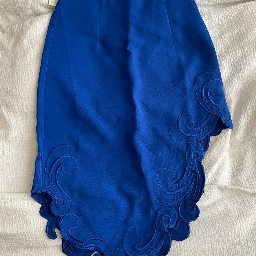 Scallop embroidered Blue Midi Skirt, New, Small
